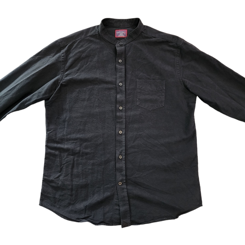 UNTUCKit Slim Fit Mandarin Collar Button Down Black Shirt Men's Size Large